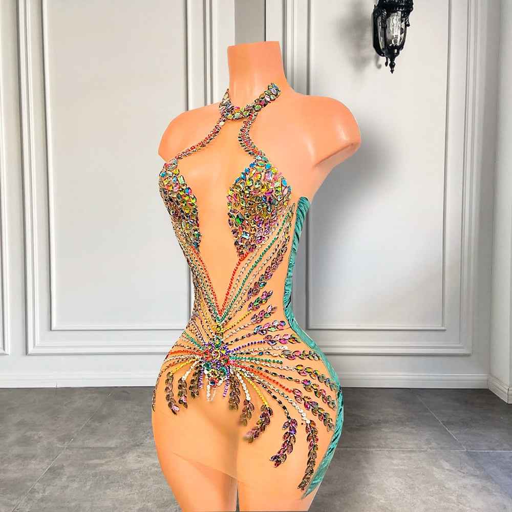 Dazzling Colorful  Sparkly  Crystal Cocktail Dress