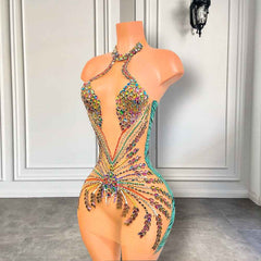 Dazzling Colorful  Sparkly  Crystal Cocktail Dress
