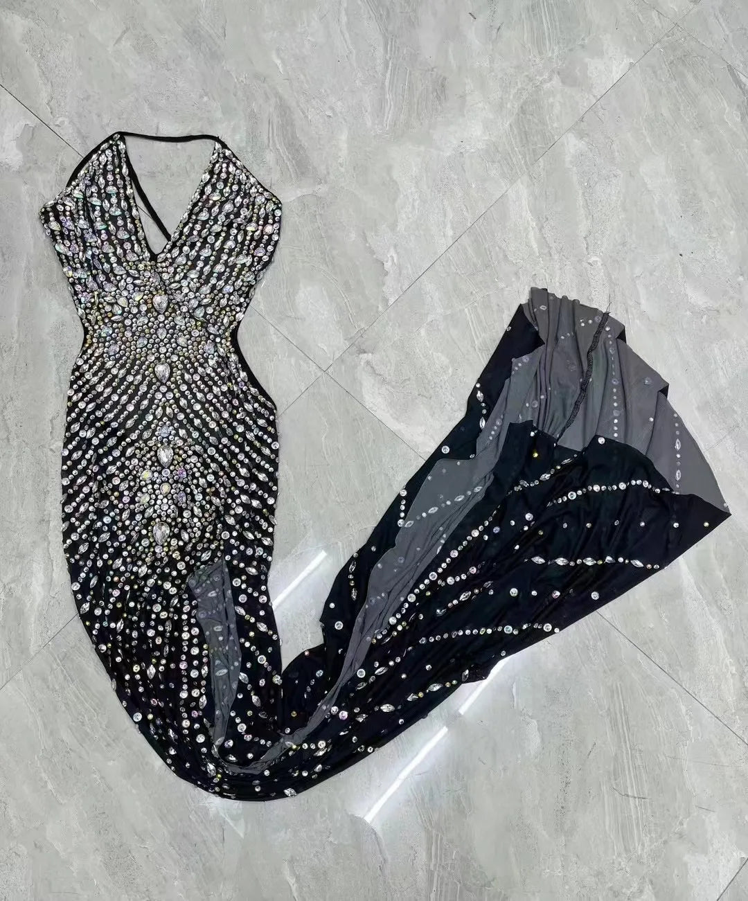 Audre Silver Rhinestones High Split Dress