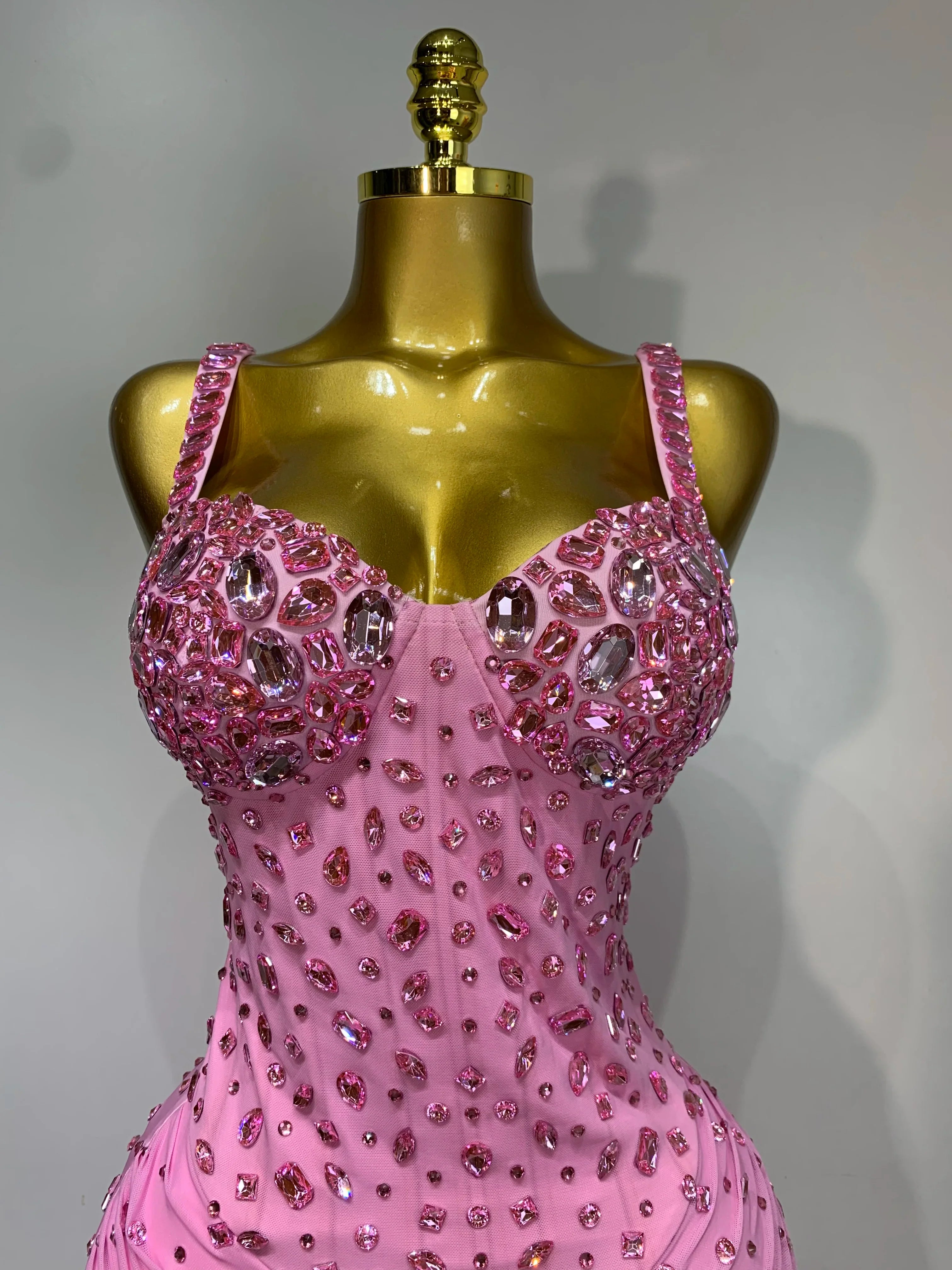 Billie Sparkly Pink Crystal Maxi Dress