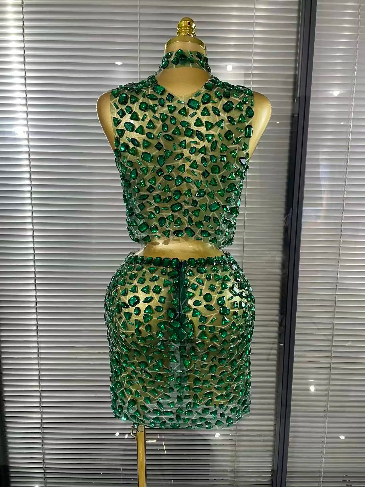 Amber Crystal Mesh Two Piece Bodycon Mini Dress Set