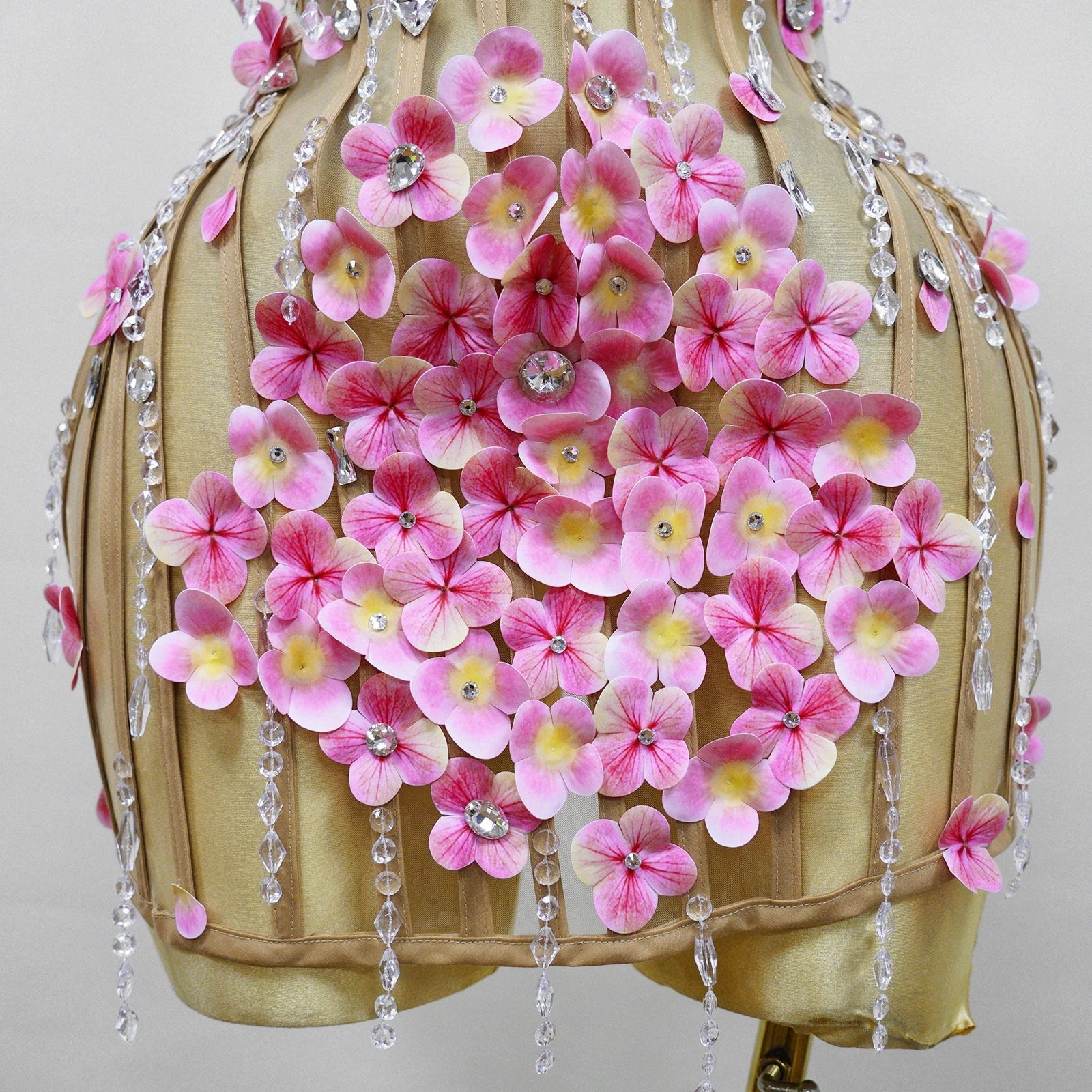 Courtney Nude Pink Mesh 3D Flower Crystal Beaded Jumpsuit
