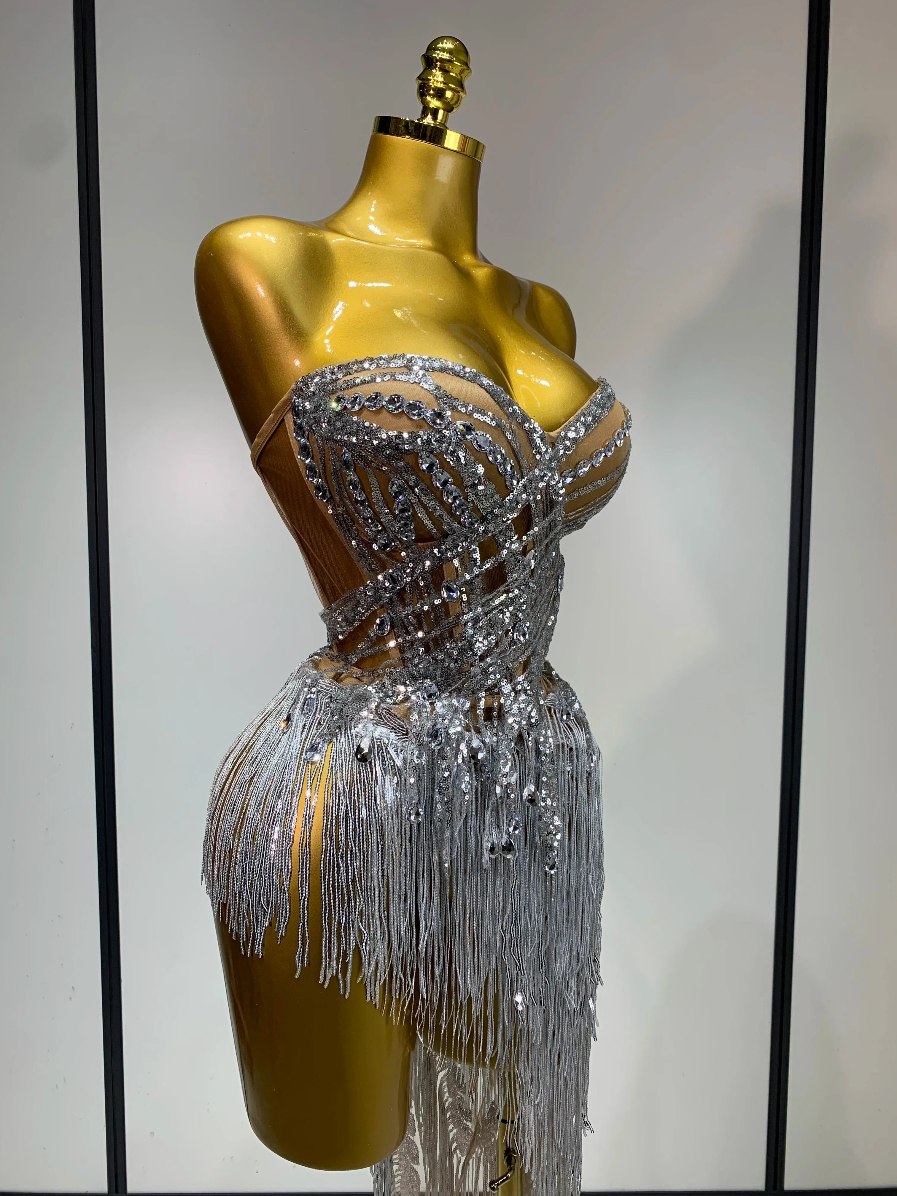 Azelie Sexy Sparkly Diamond Tassel Two Piece Set Evening Outfit