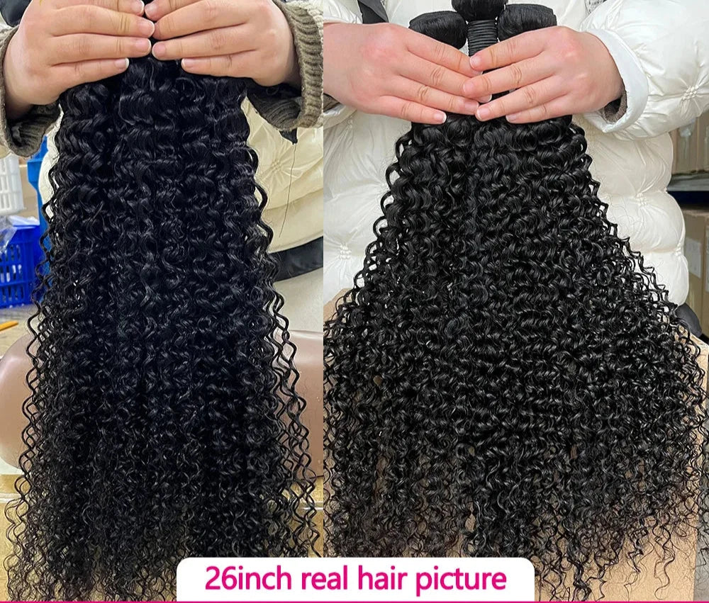 Brazilian Curly Wave Hair Bundles – 26 Inch Remy Human Hair Extensions in Natural Black 1B