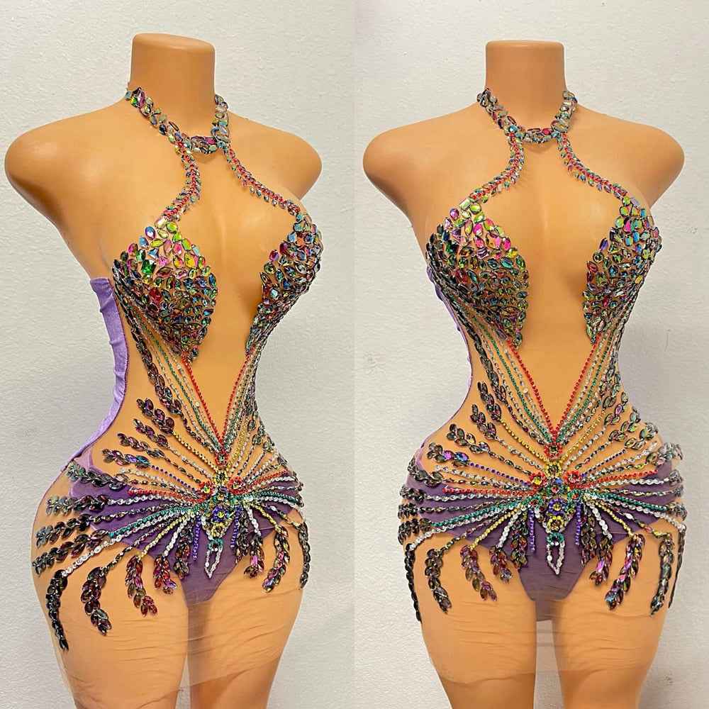 Dazzling Colorful  Sparkly  Crystal Cocktail Dress