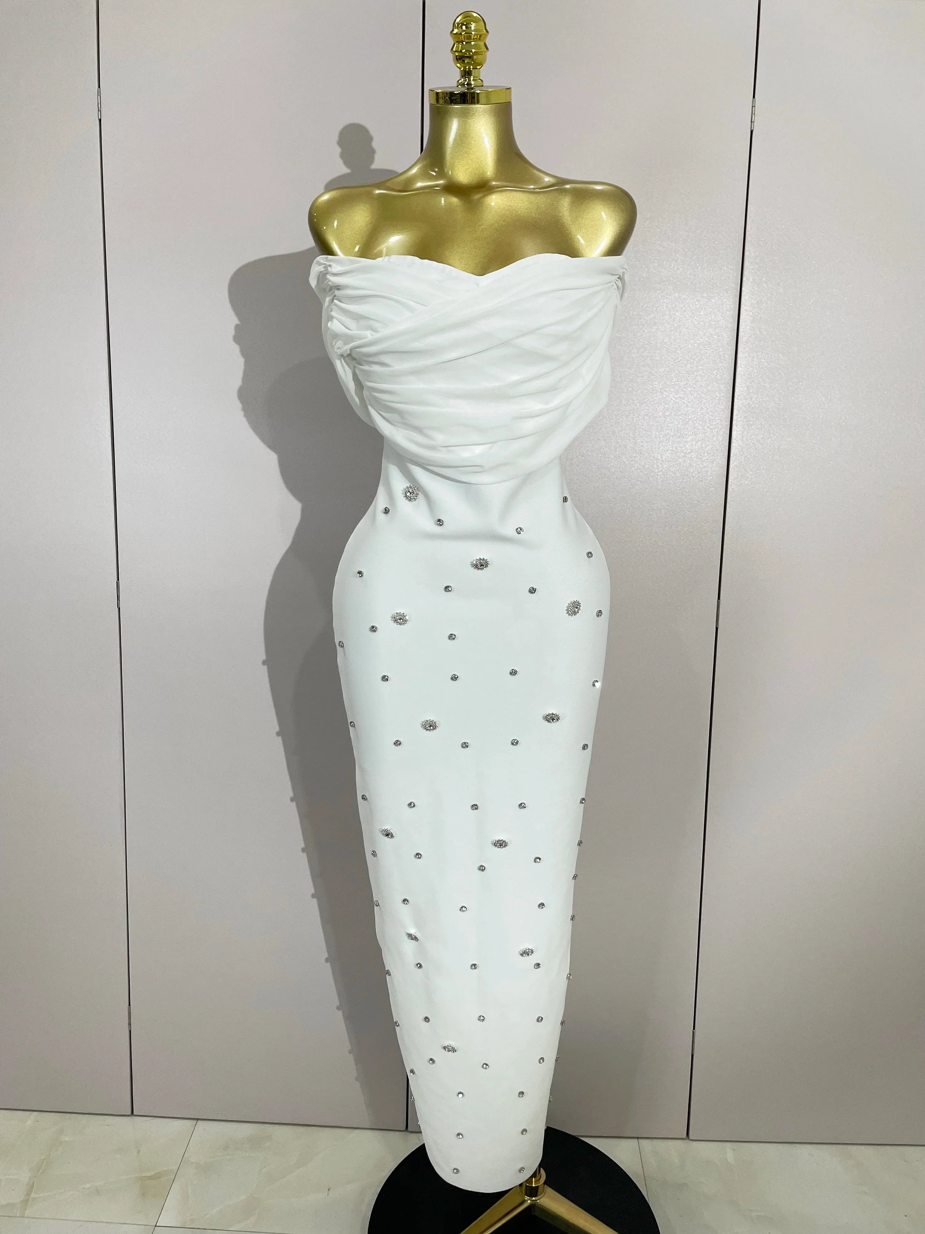 Crissy Crystal Sexy Off-The-Shoulder Bodycon Bandage Long Dress