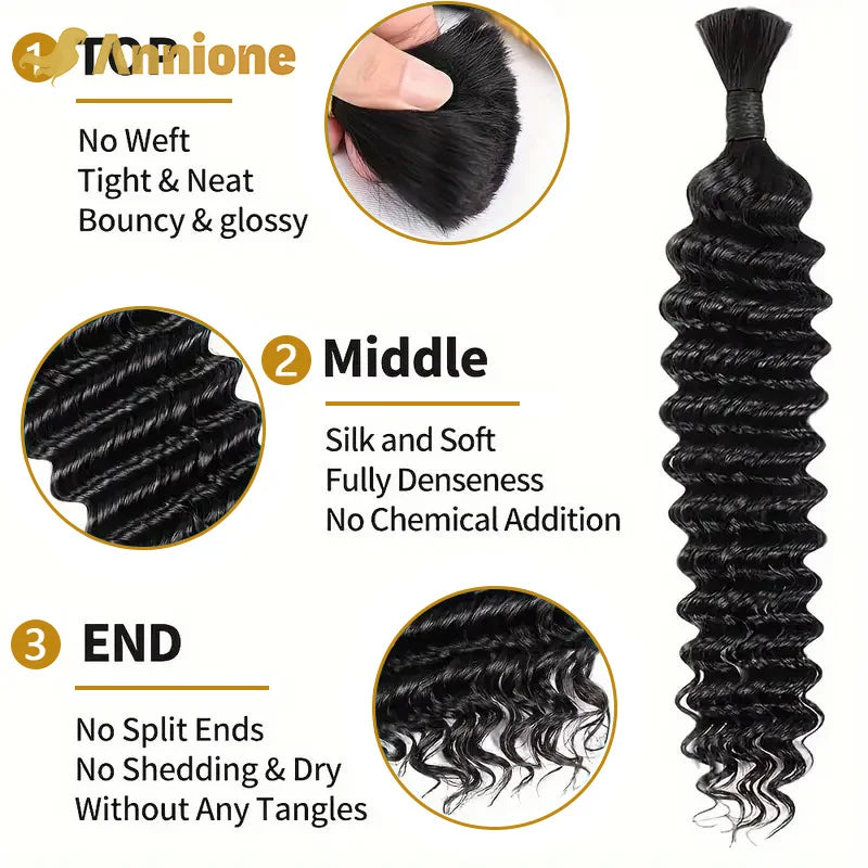 Curly Deep Wave Bulk Hair – 100% Brazilian Human Hair for Braiding, No Weft Extensions