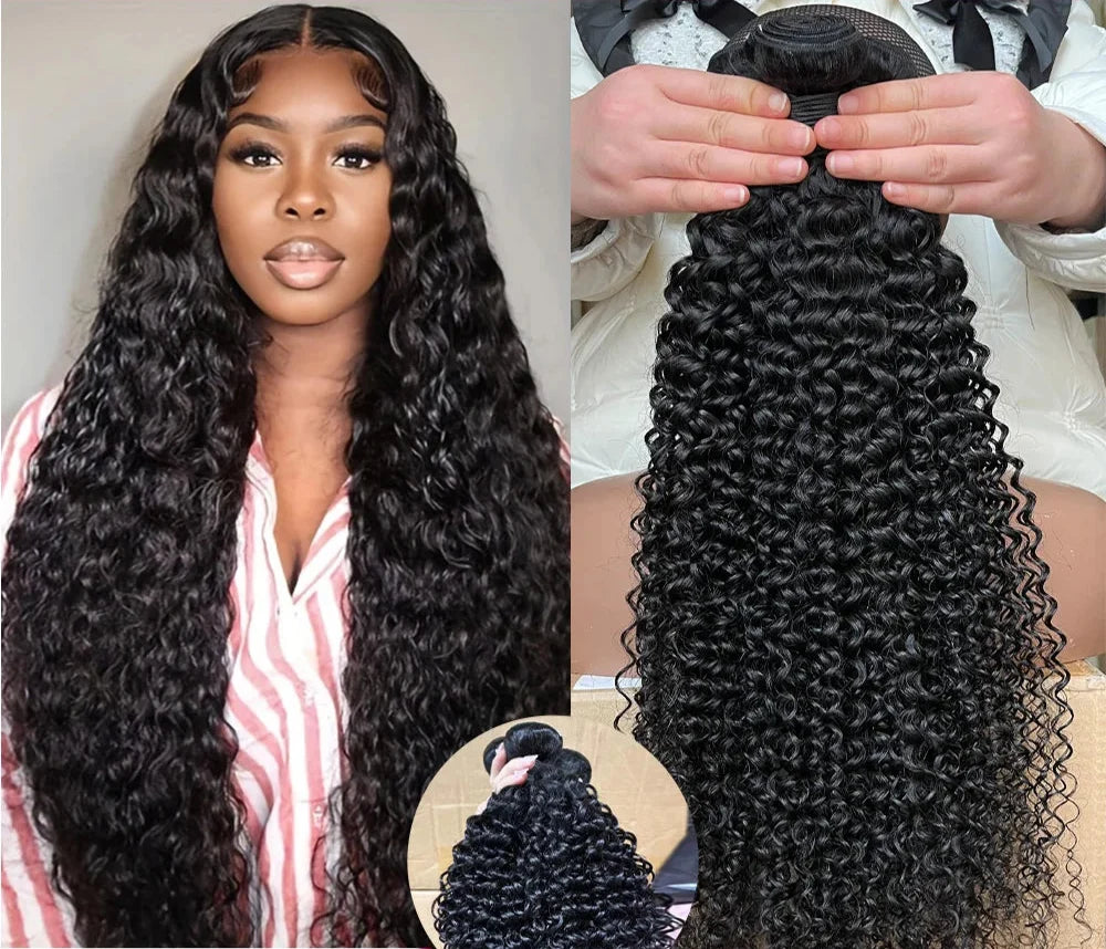 Brazilian Curly Wave Hair Bundles – 26 Inch Remy Human Hair Extensions in Natural Black 1B