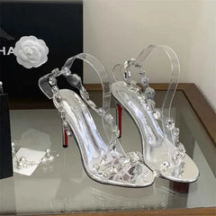 Clear PVC Rhinestone Slingback Sandals Open-Toe Thin Stiletto Heels