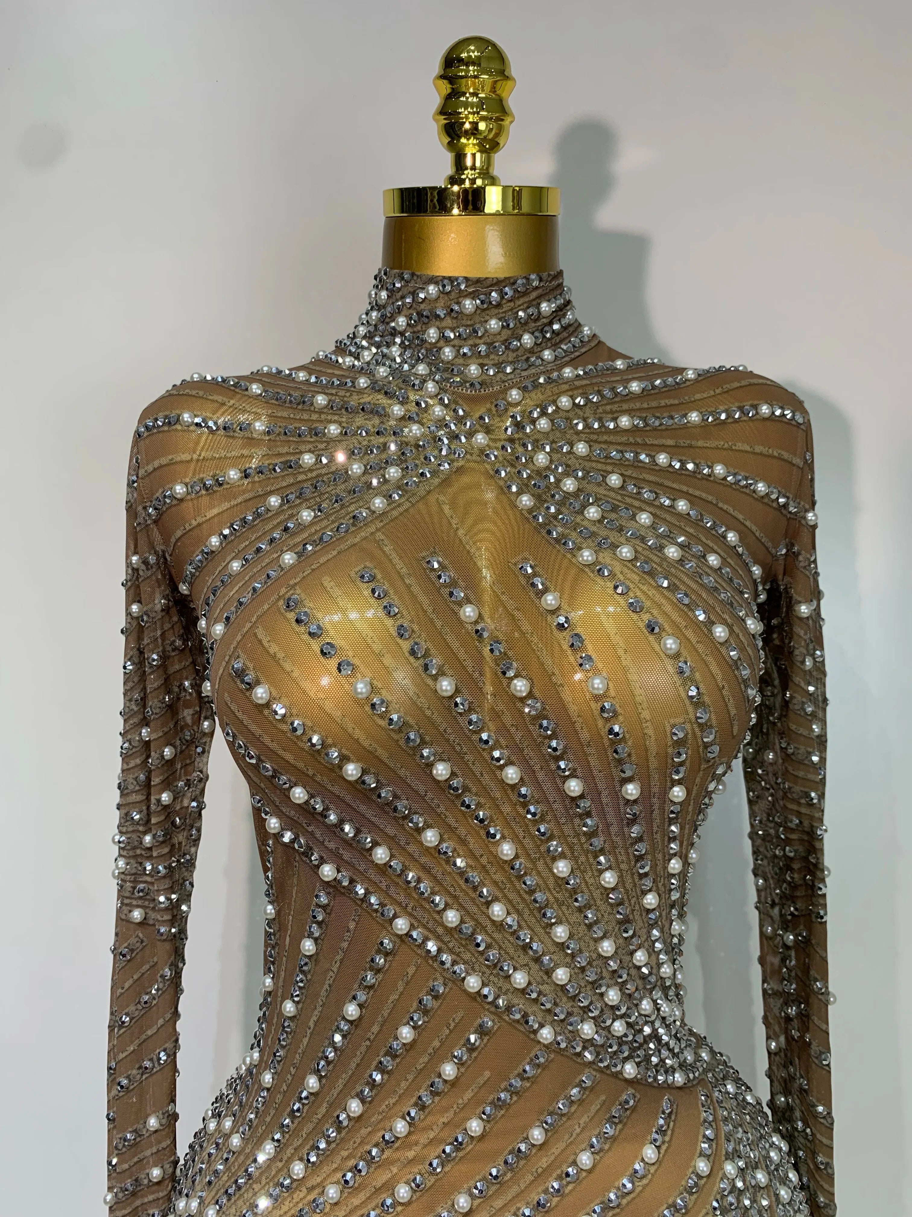 Diana Luxury Rhinestone Tight Long Sleeve Evening Short Dress