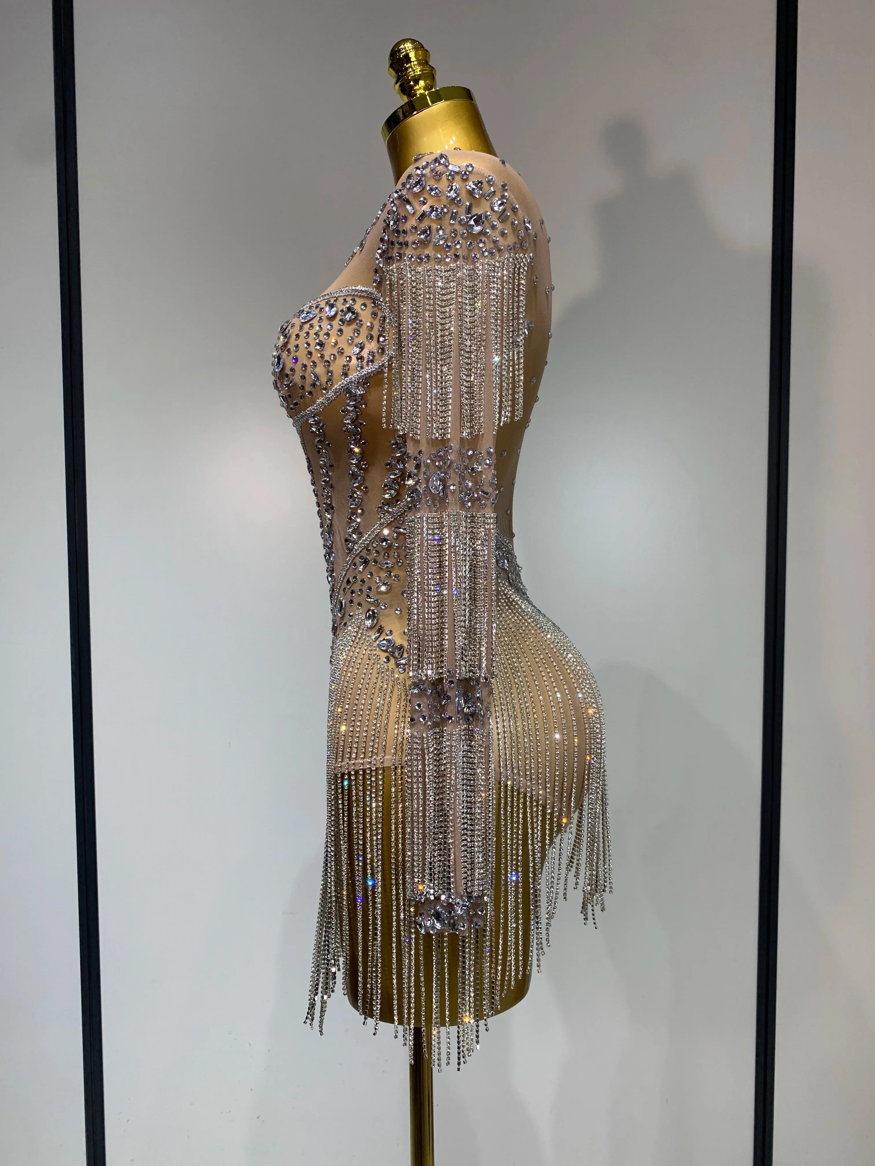 Ayleenah Sparkly Rhinestone Sexy Mesh See Through Rompers