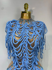 Brielle Sexy Mesh See Through Rhinestone Chain Dress