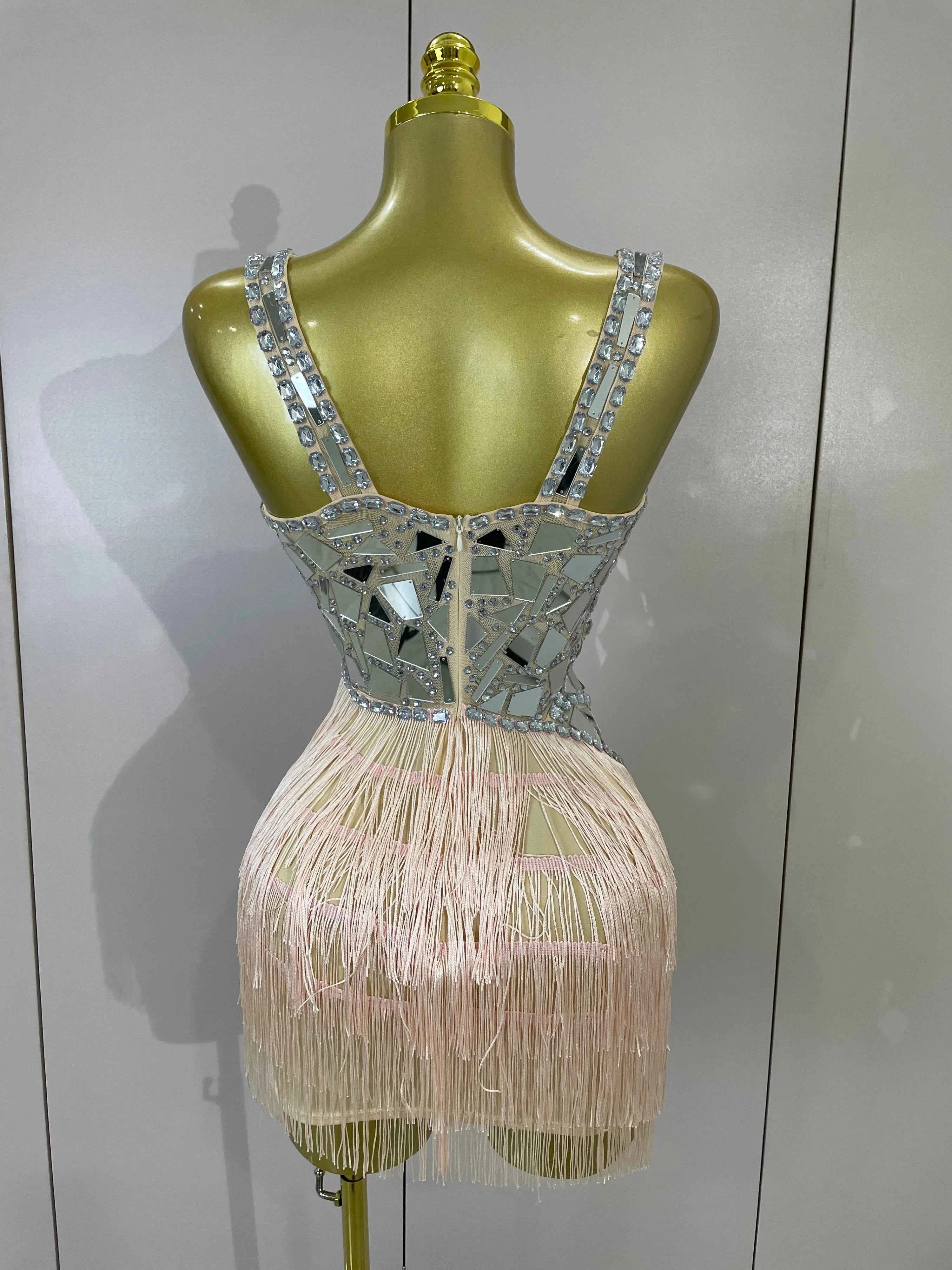 Anastacia Sparkly Diamond Mirror Sleeveless Mesh See-Through Mini Dress