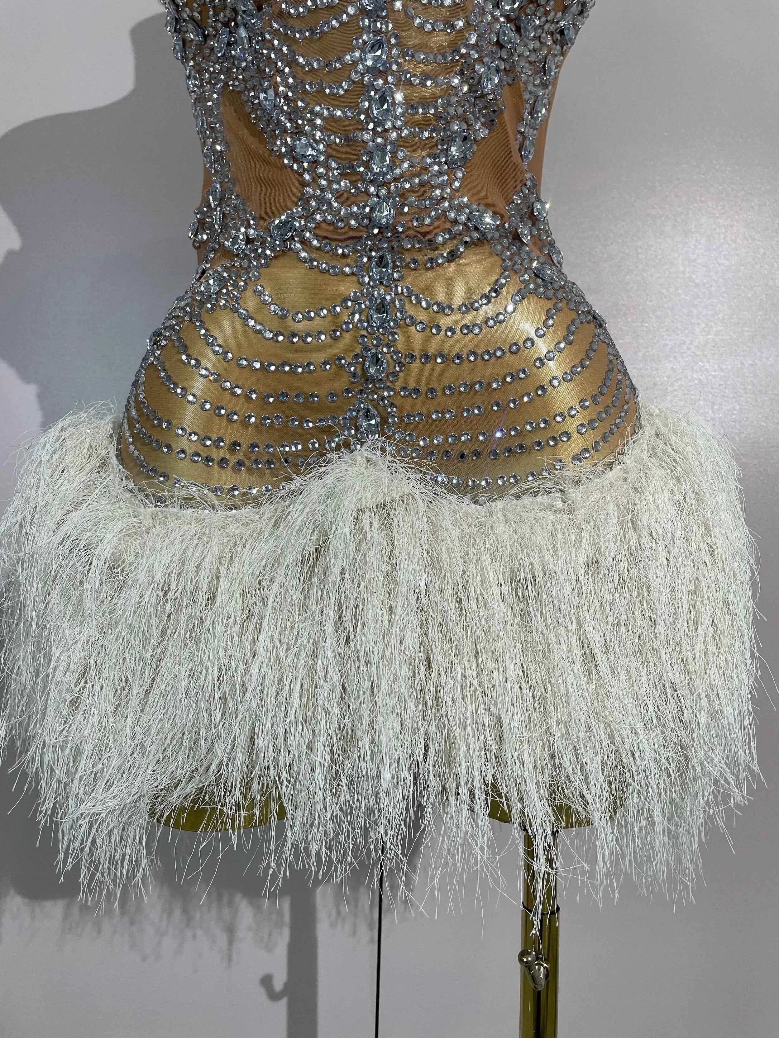 Corri Sparkly Diamonds Tassel Sexy Strapless Mesh Sheer Mini