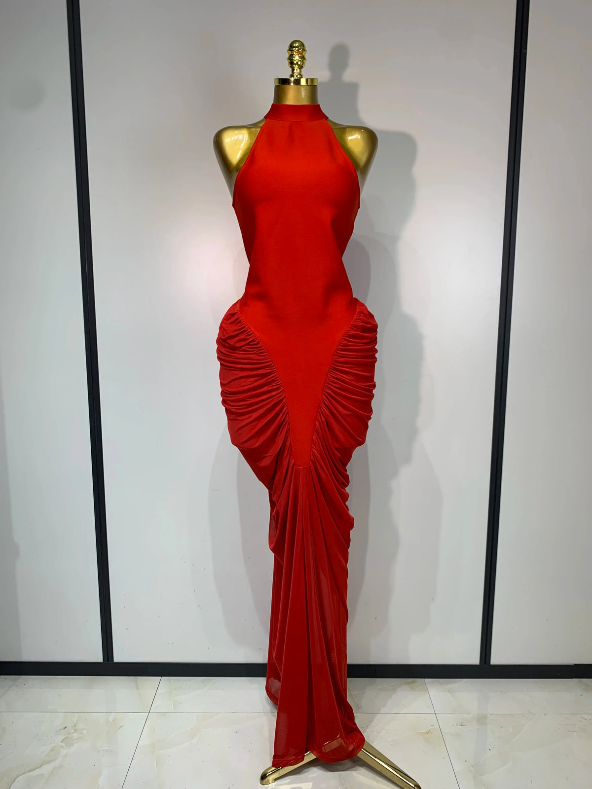 Camille Patchwork Sleeveless Ruched Bodycon Maxi Dress