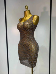 Daisy Sparkly Rhinestone Sheer Bodycon Mini Dress for Women