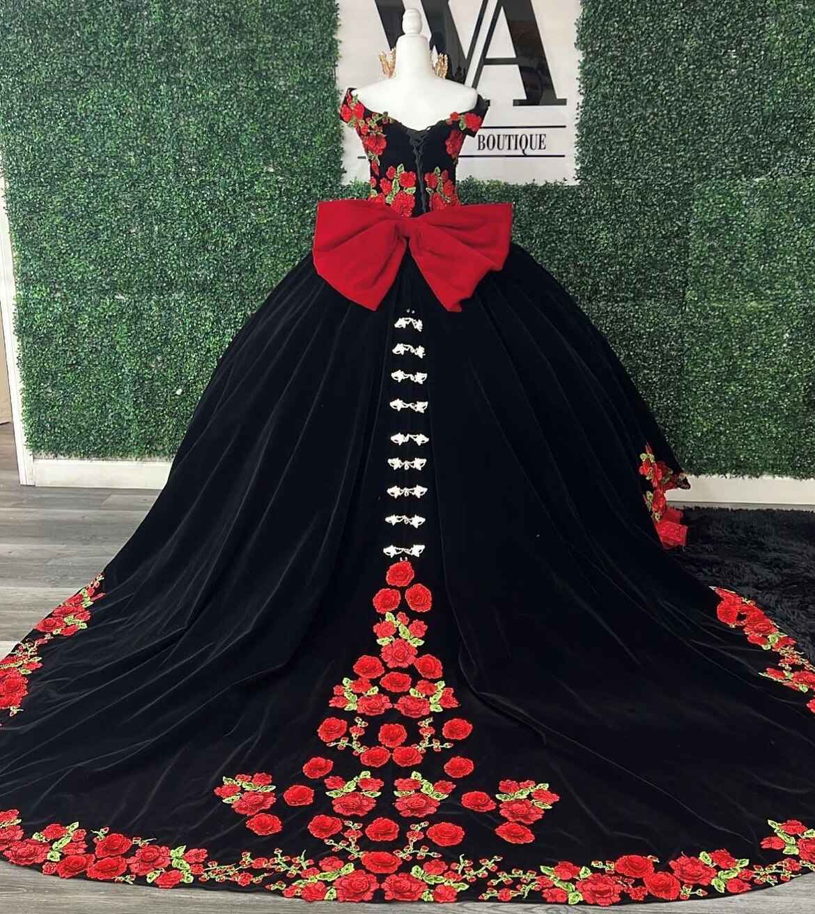 Black and Red Spaghetti Straps Quinceanera Tiered Ball Gown