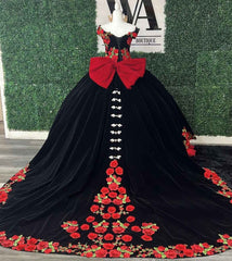 Black and Red Spaghetti Straps Quinceanera Tiered Ball Gown