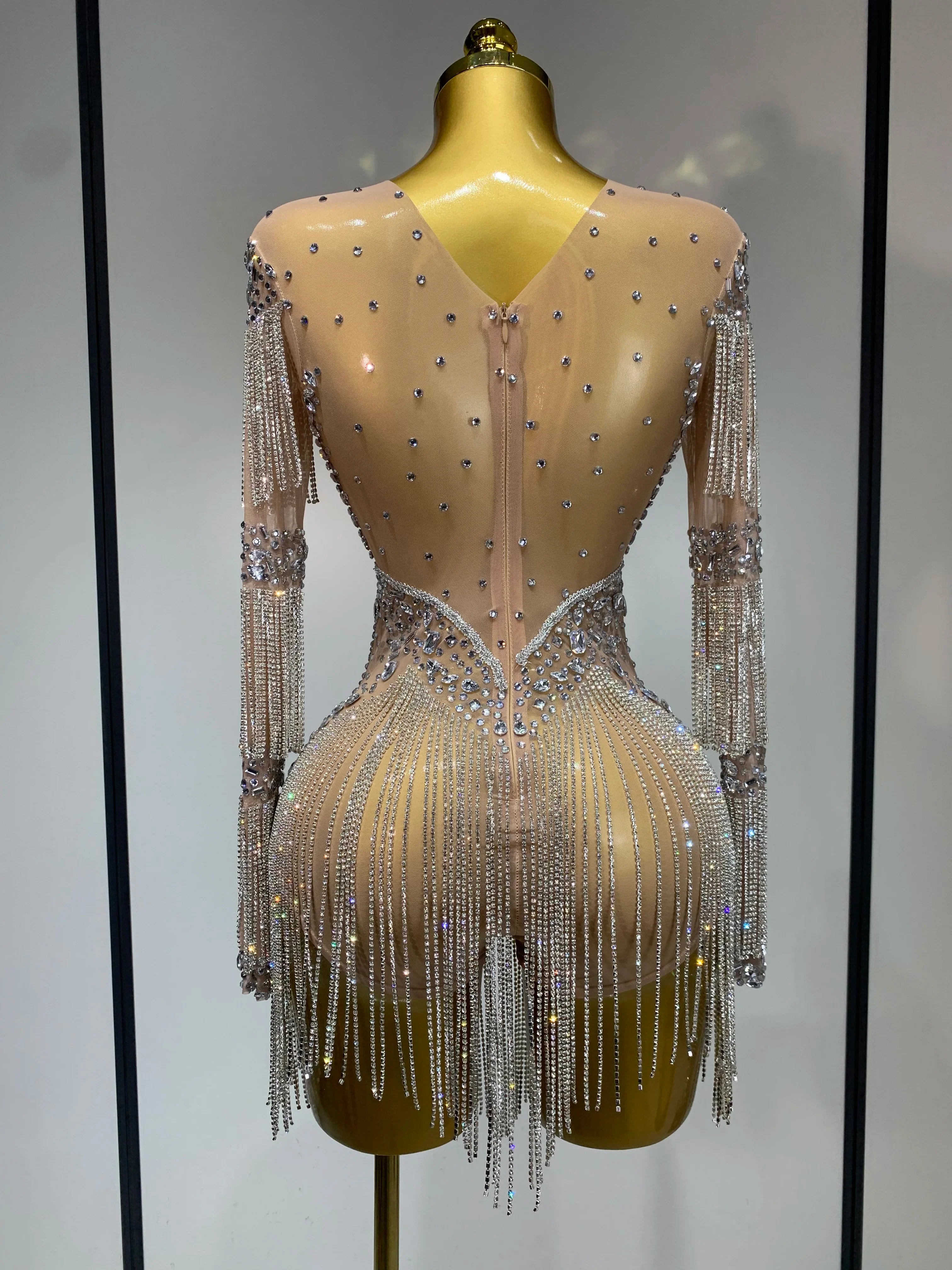 Ayleenah Sparkly Rhinestone Sexy Mesh See Through Rompers