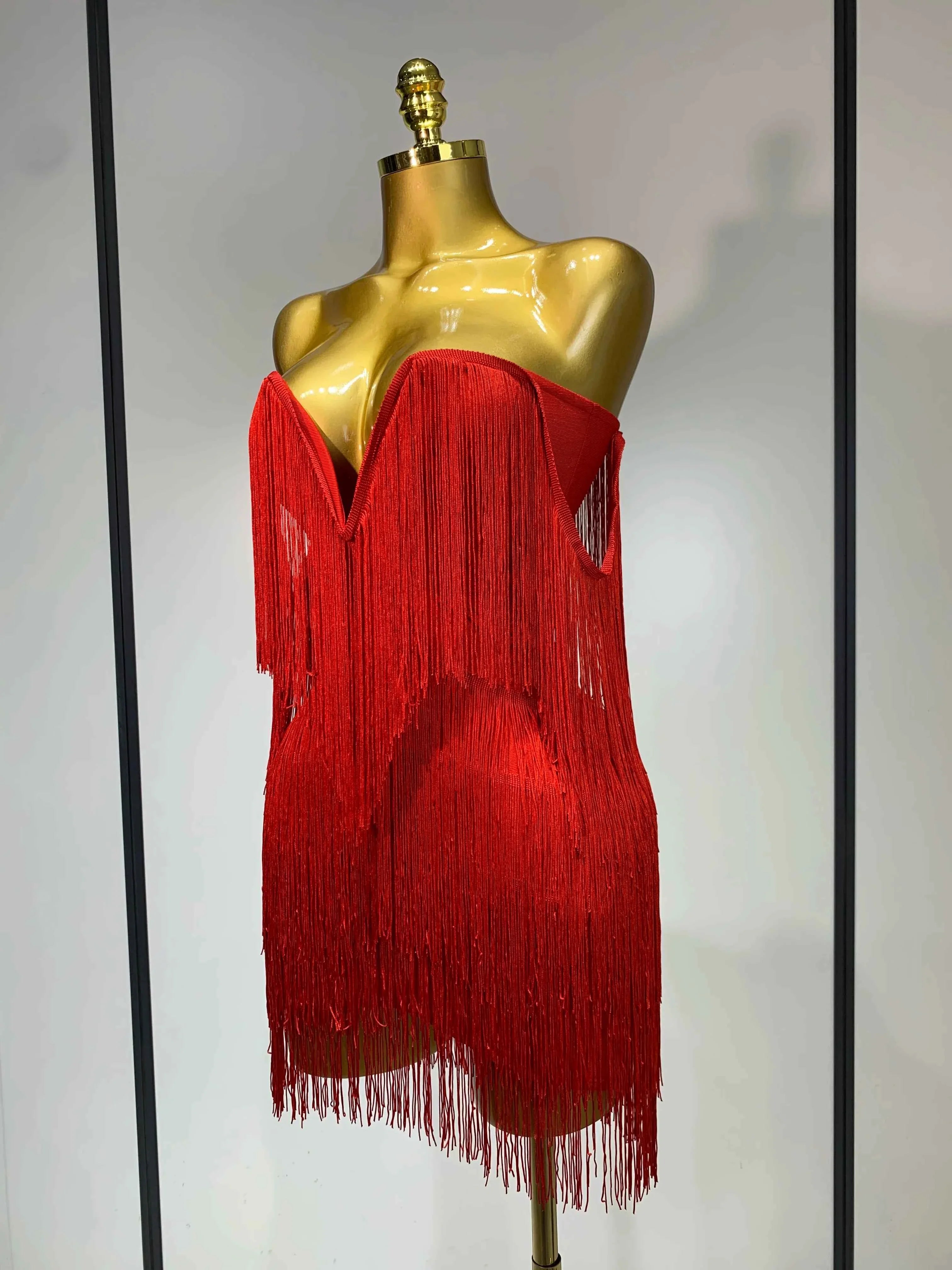 Candice Sexy Strapless Off-Shoulder Tassel Bandage Dress for Women | Elegant Bodycon Party Dress