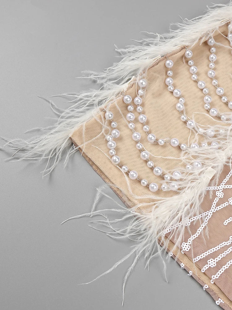 Anaya – Feather Sequin Long Sleeve Prom Mini Dress