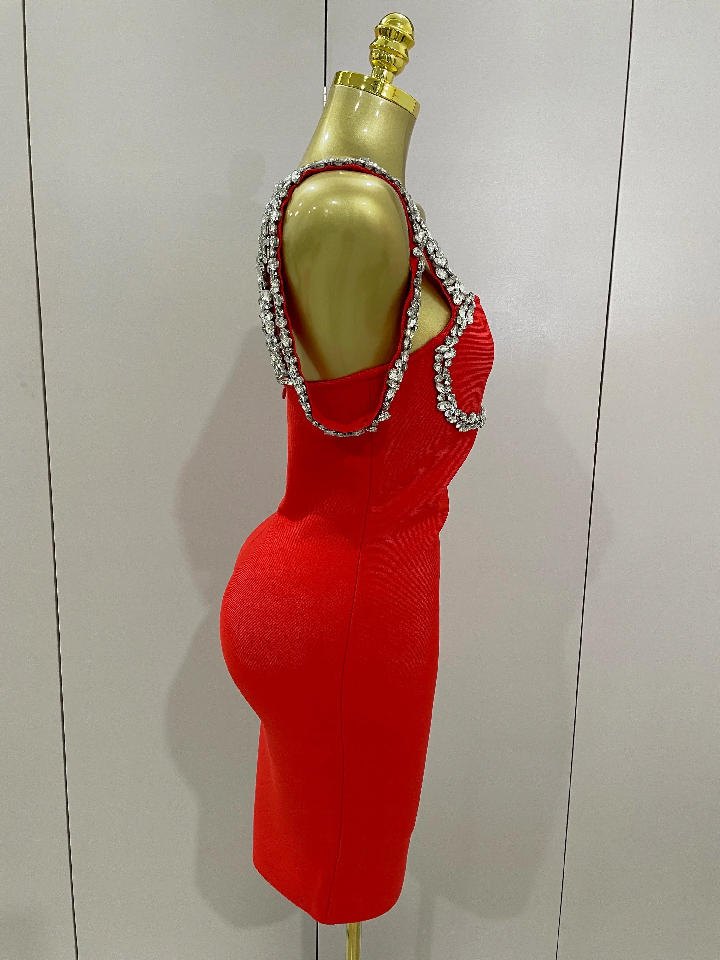 Alicia Luxury Sexy Shining Diamond Backless Bandage Bodycon Mini Dress