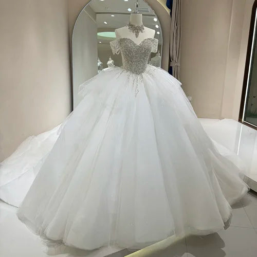 Classic Short Sleeve Sequins Bridal Gown
