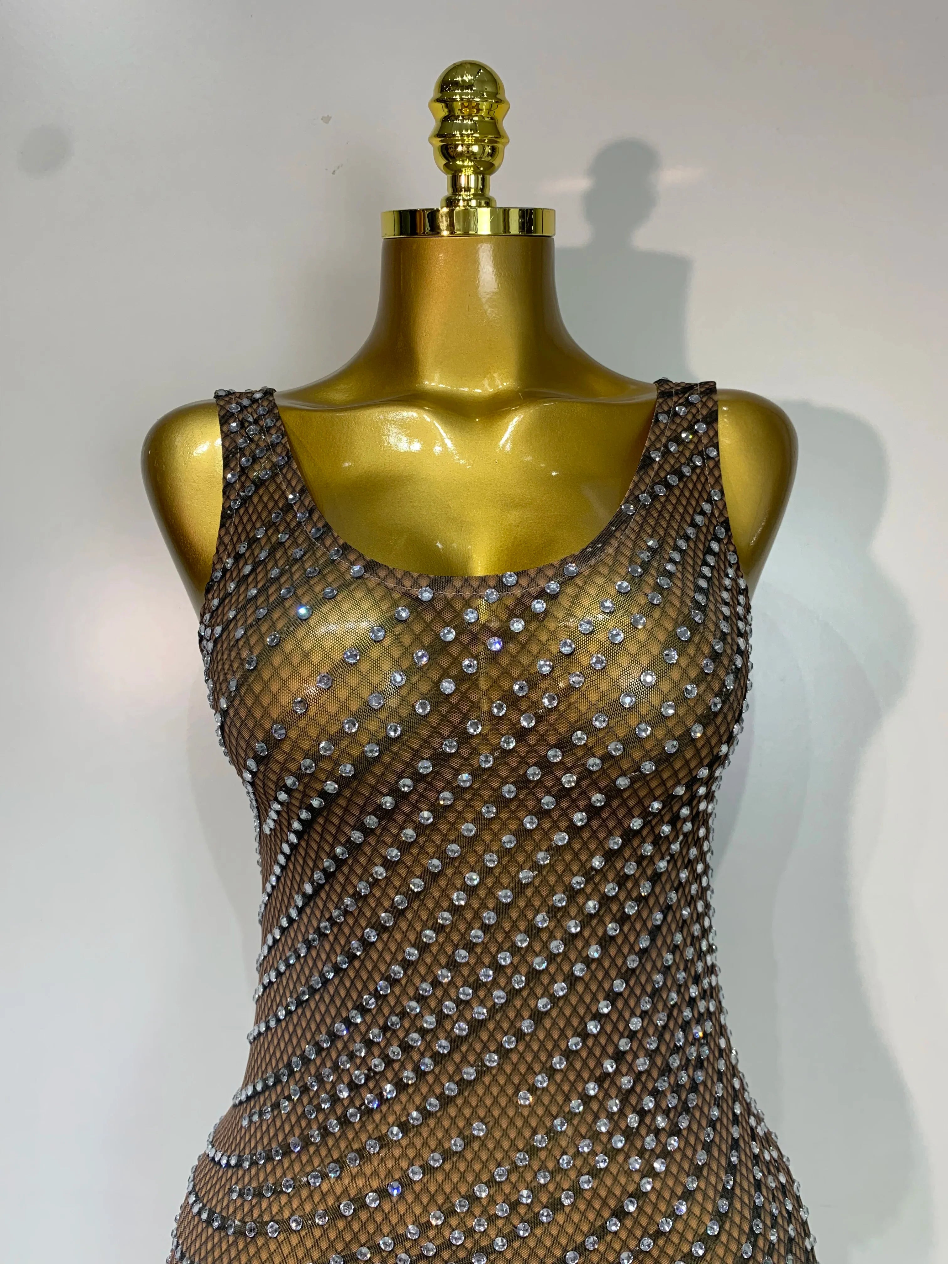 Daisy Sparkly Rhinestone Sheer Bodycon Mini Dress for Women