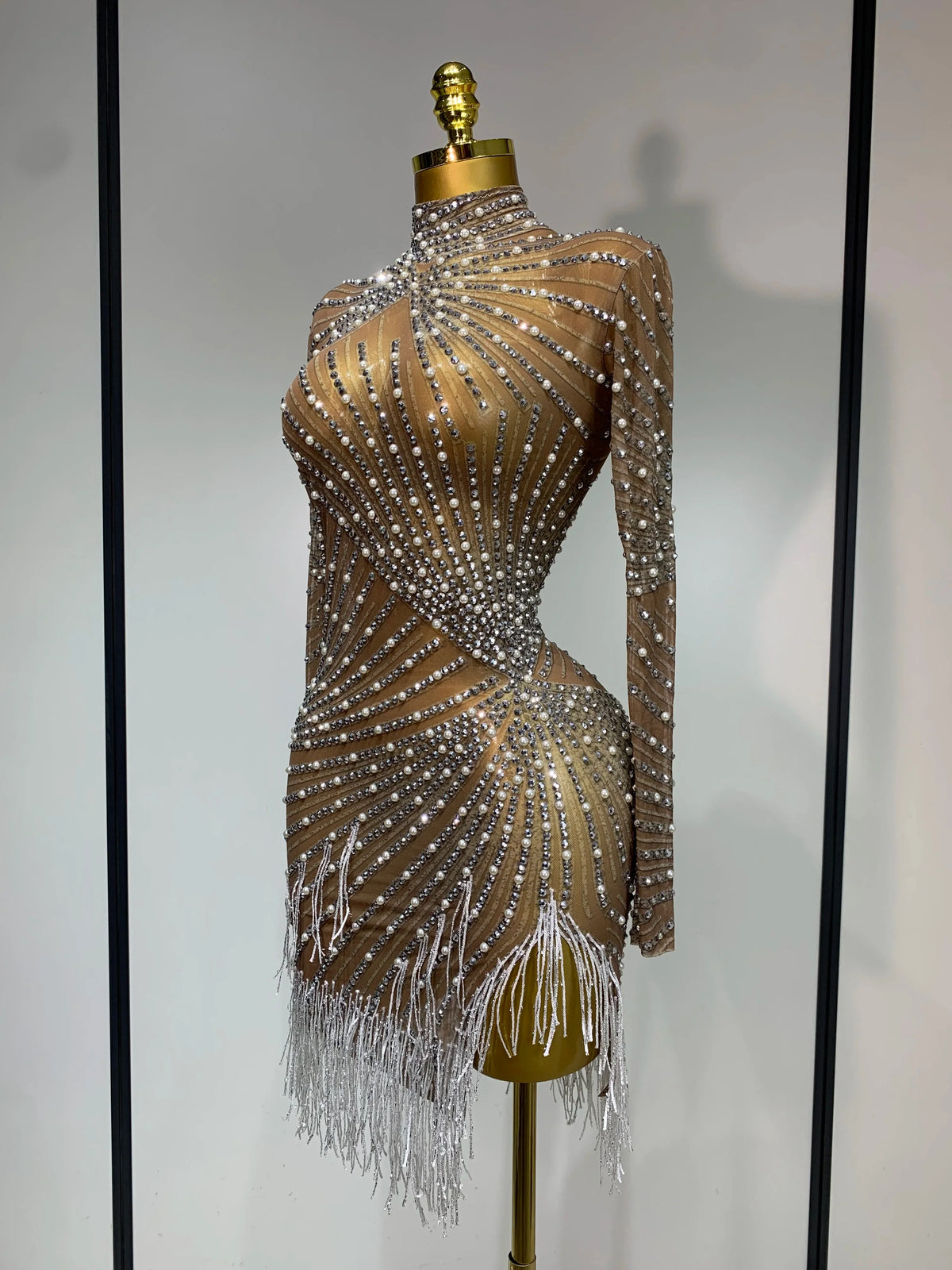Diana Luxury Rhinestone Tight Long Sleeve Evening Short Dress