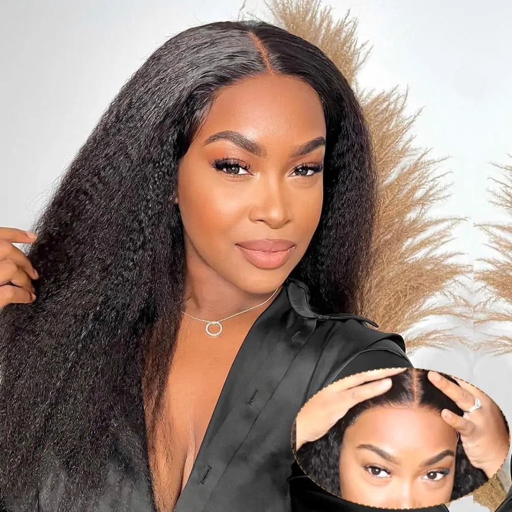 3 in 1 Half Kinky Straight Human Hair Wig – 30 Inch Wear & Go Wig, 250% Density, Drawstring Seamless Flip, No Glue No Silk