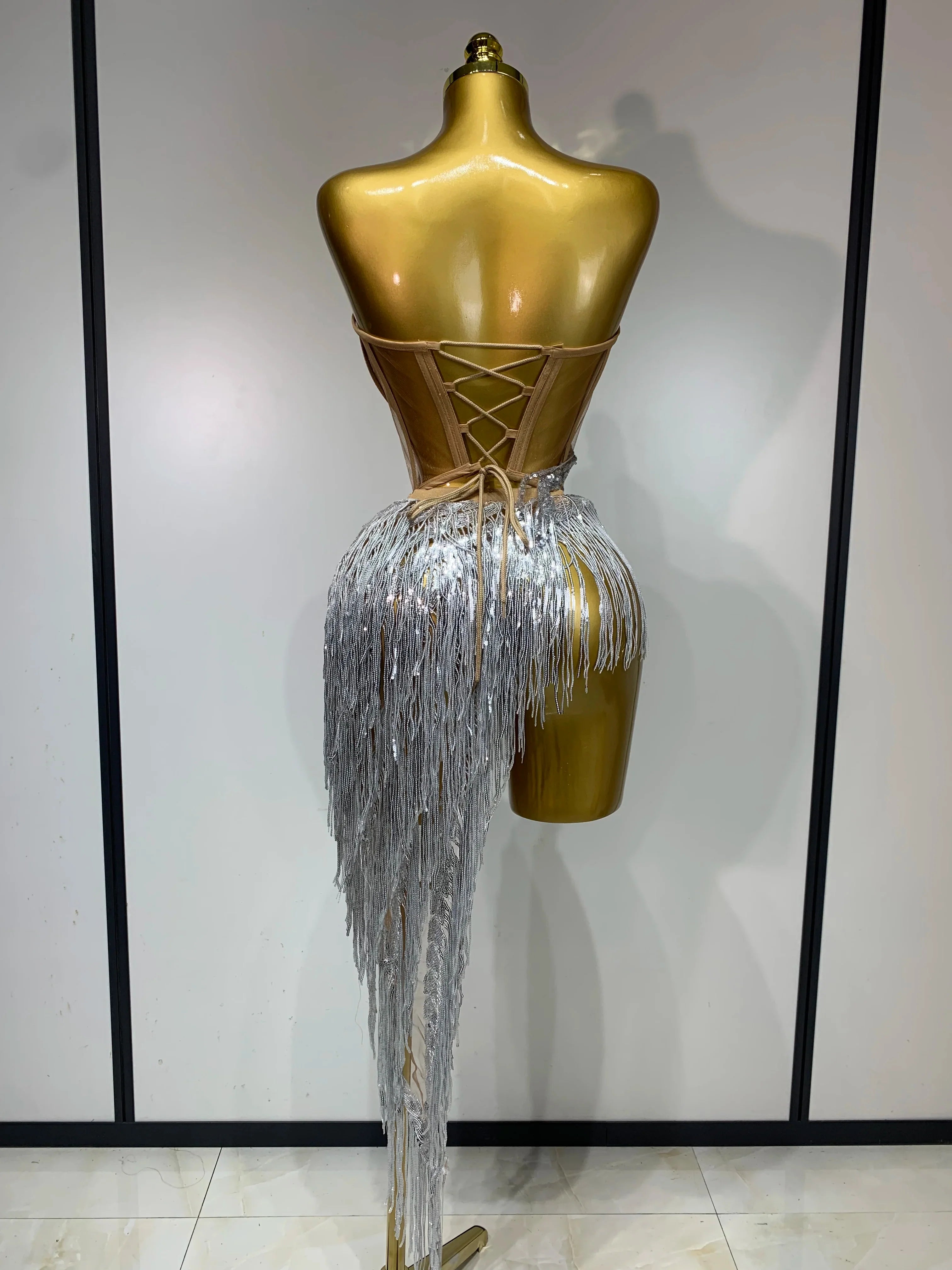 Azelie Sexy Sparkly Diamond Tassel Two Piece Set Evening Outfit