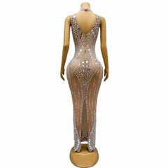 Amina Silver Mirror Rhinestone Pearl Prom Dress