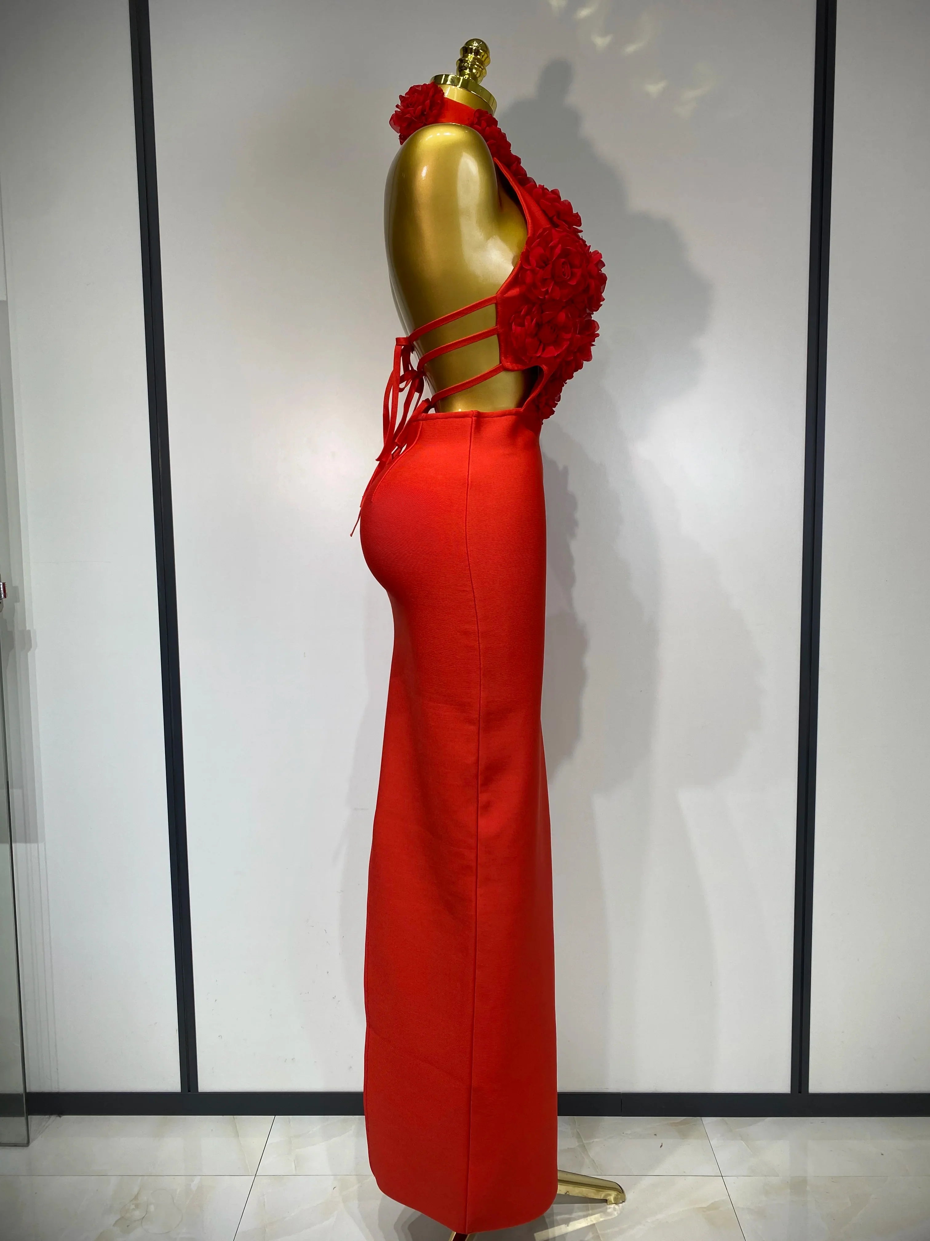Alana Halter Red Flower Cutout Bandage Bodycon Party Dress