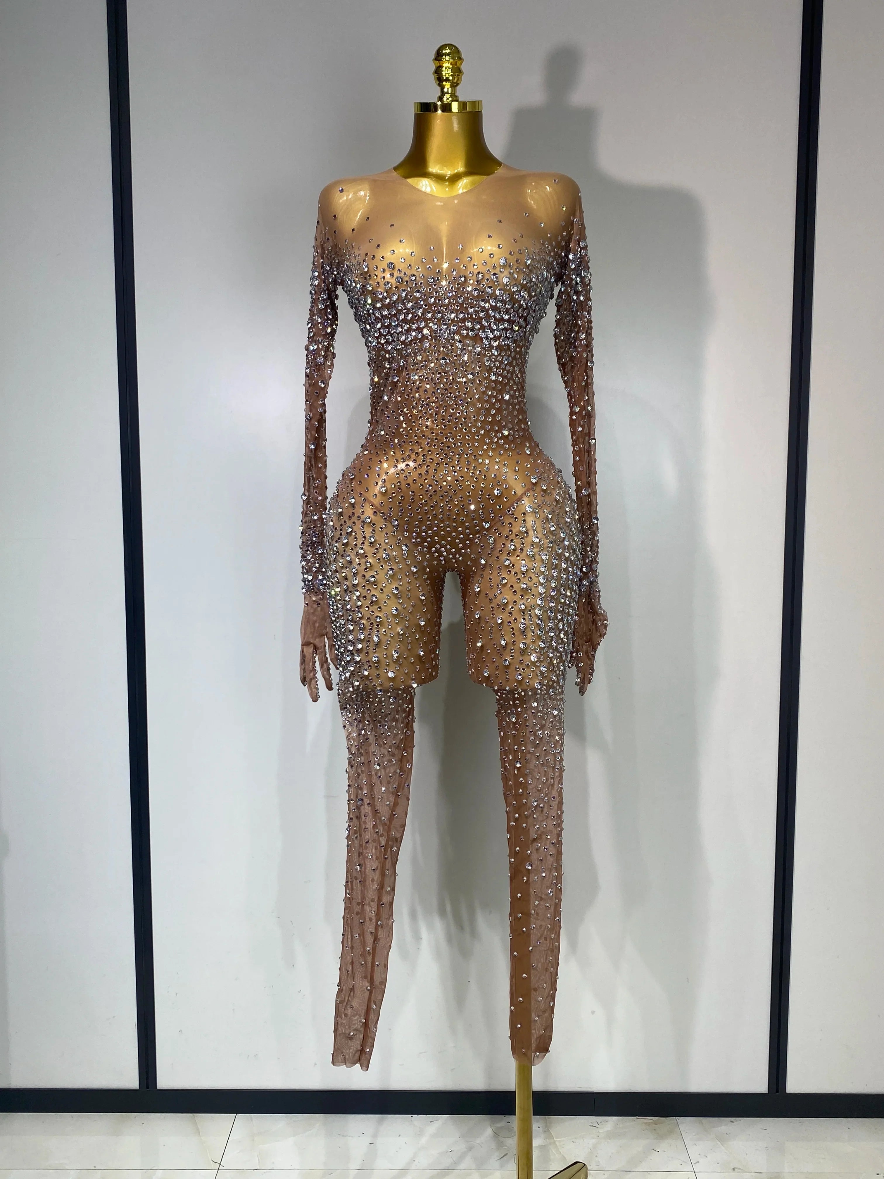 Brooke Luxury Rhinestones See Through Bodycon Jumpsuit