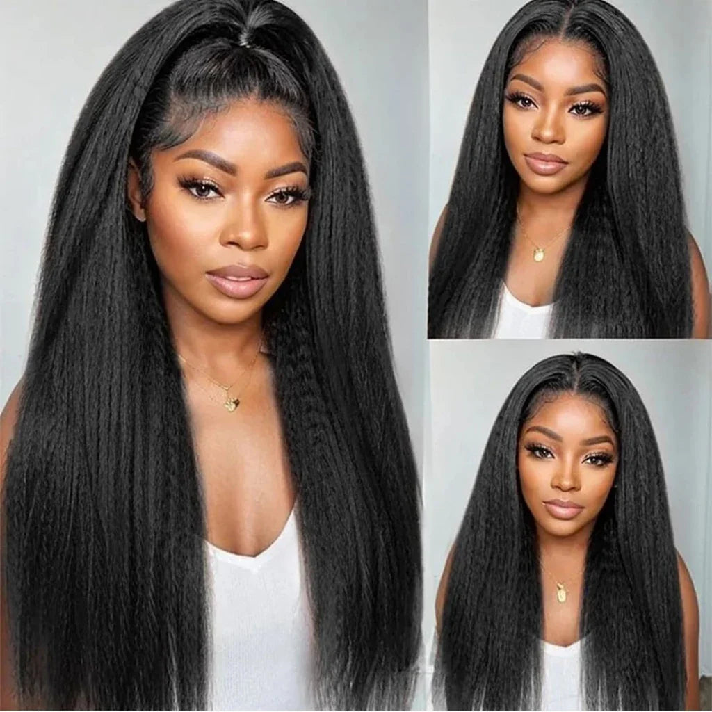 3 in 1 Half Kinky Straight Human Hair Wig – 30 Inch Wear & Go Wig, 250% Density, Drawstring Seamless Flip, No Glue No Silk