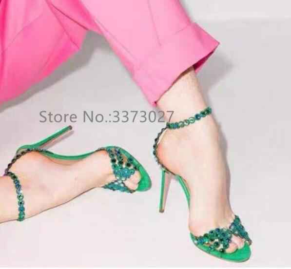 Colorful Crystal Woman Sandals Stiletto Heel