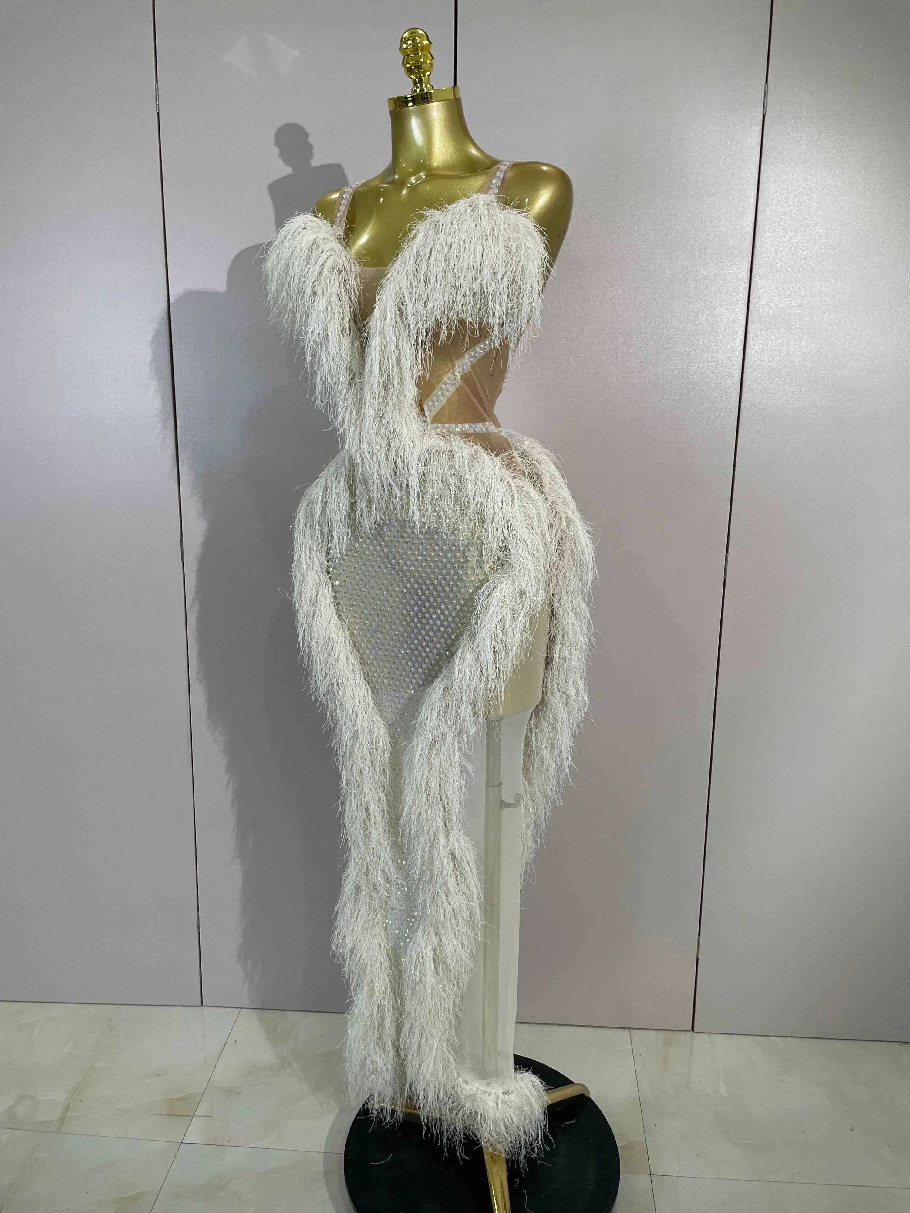 April Sparkly Diamonds Tassel Mesh Transparent Long Dress