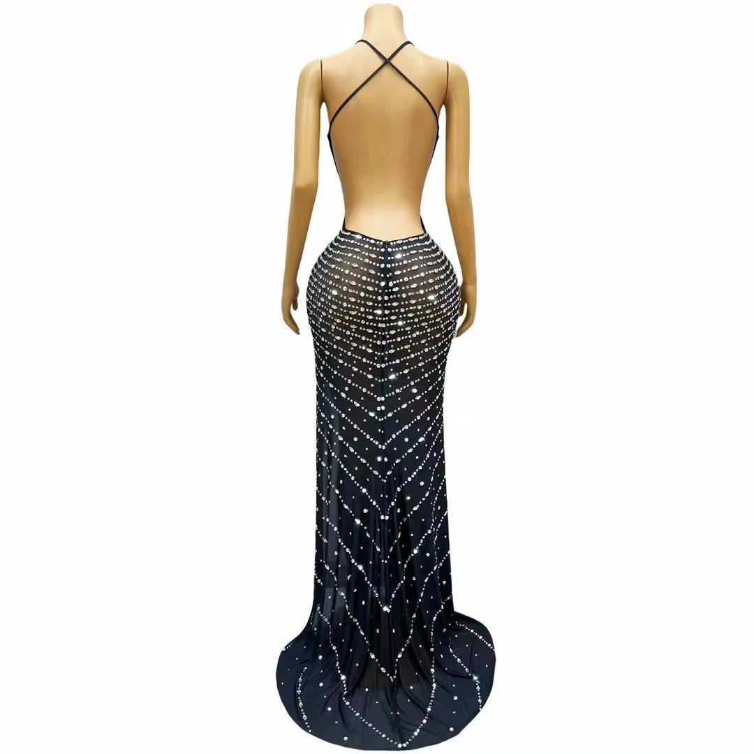 Audre Silver Rhinestones High Split Dress