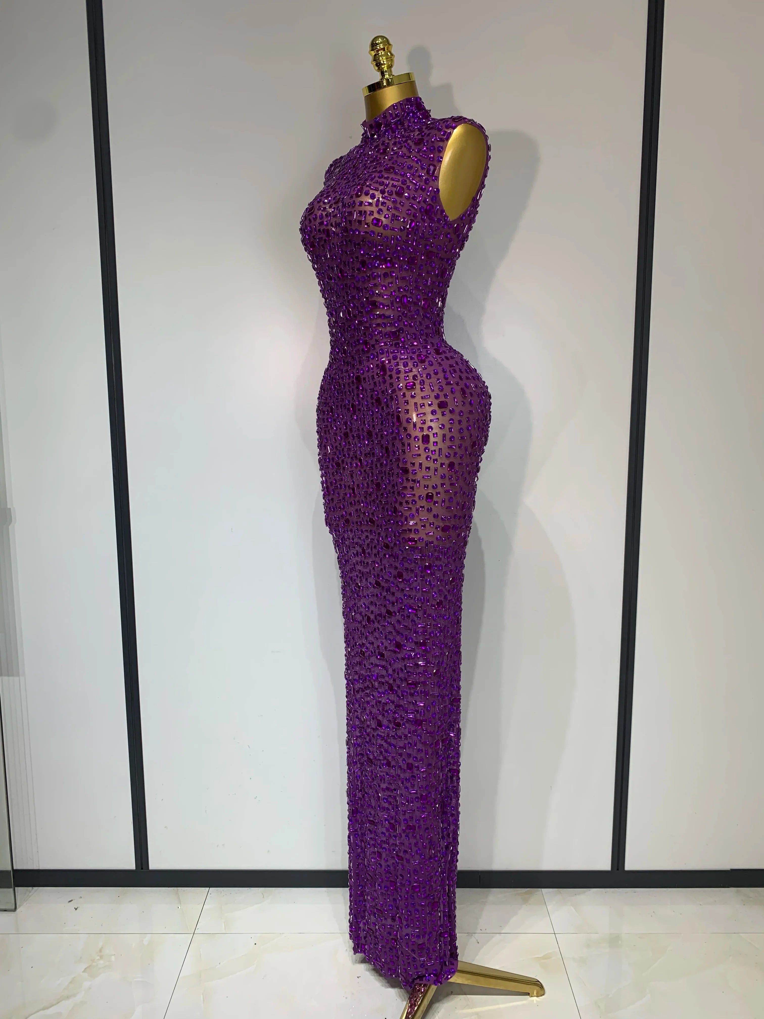 Cameron Sparkly Rhinestone Sleeveless Stretch Long Dress