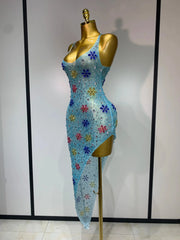 A'Riah Sexy Mesh High Split Sparkly Diamonds See Through Dress