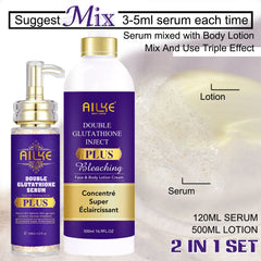 AILKE Double Glutathione Whitening Set For All Skin Types, Reduce Dark Spots, Melanin, Freckles, Chloasma, Even Skin Tone