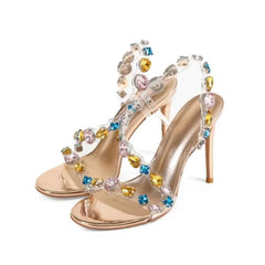 Clear PVC Rhinestone Slingback Sandals Open-Toe Thin Stiletto Heels