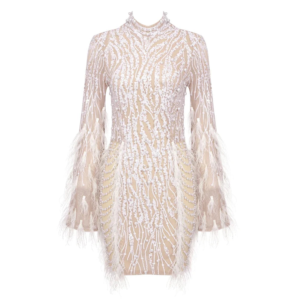 Anaya – Feather Sequin Long Sleeve Prom Mini Dress