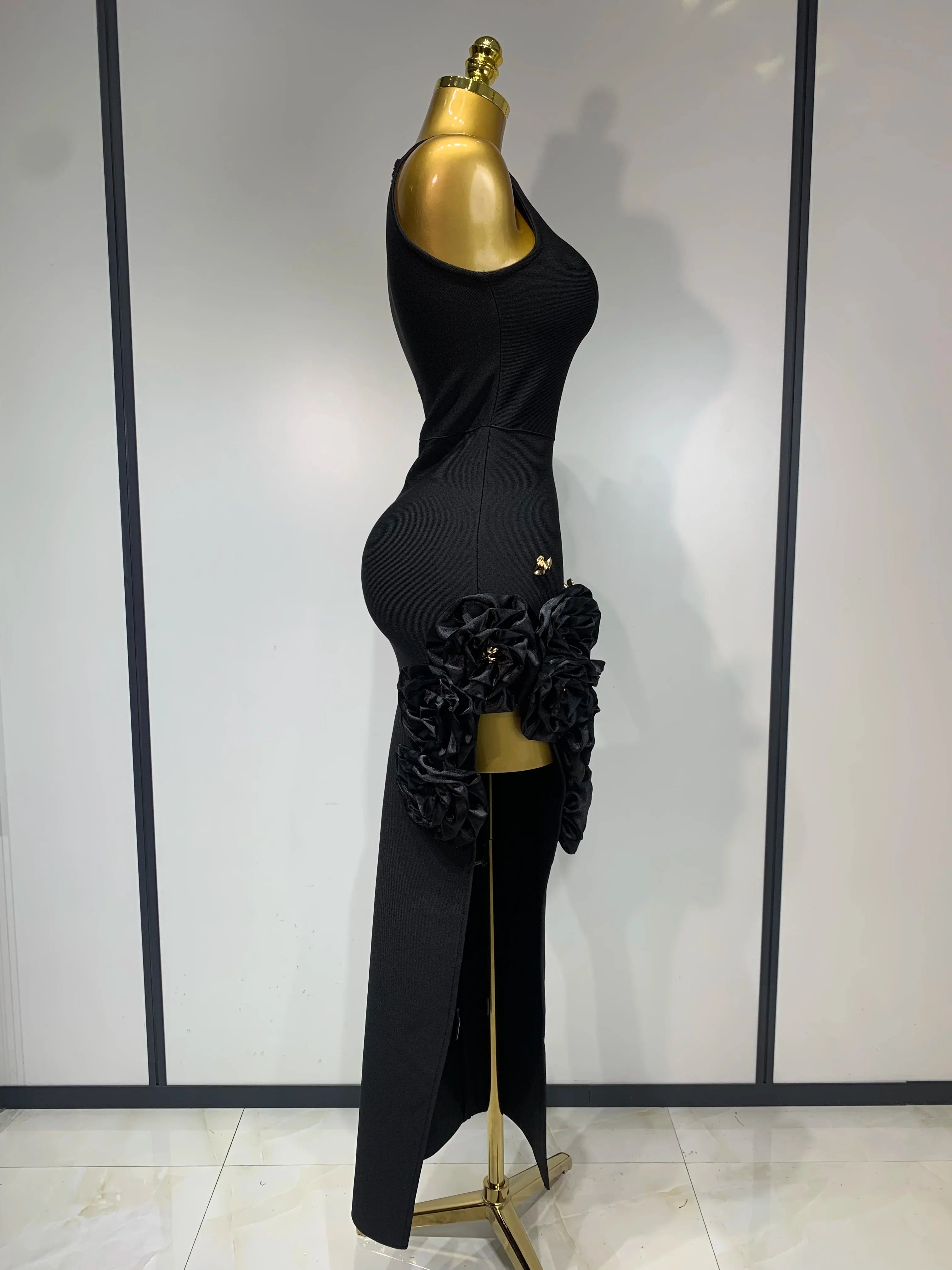 Brooke Black Applique Bandage Dress