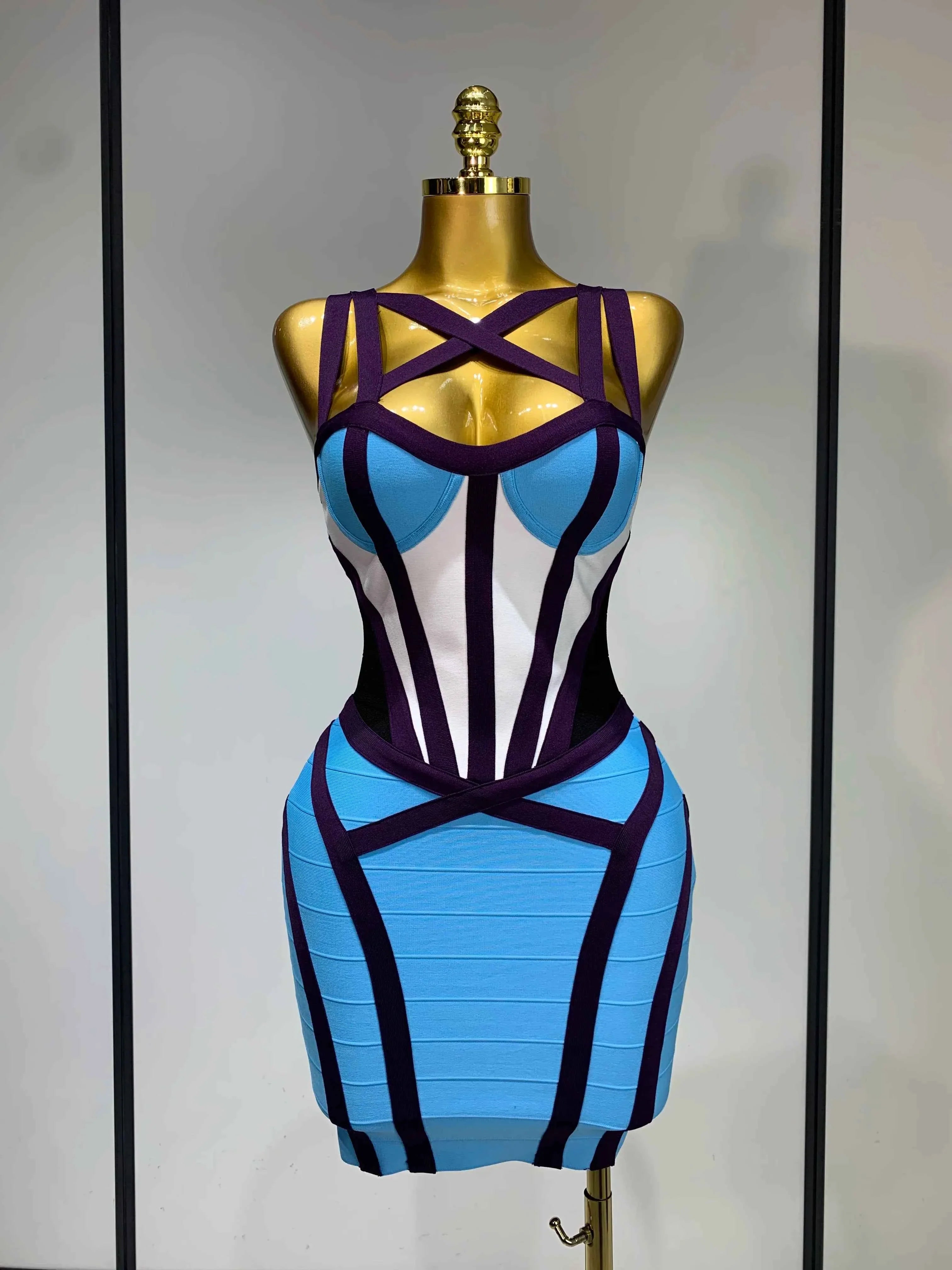 Andrea Sexy Bodycon Patchwork Mini Bandage Dress for Women