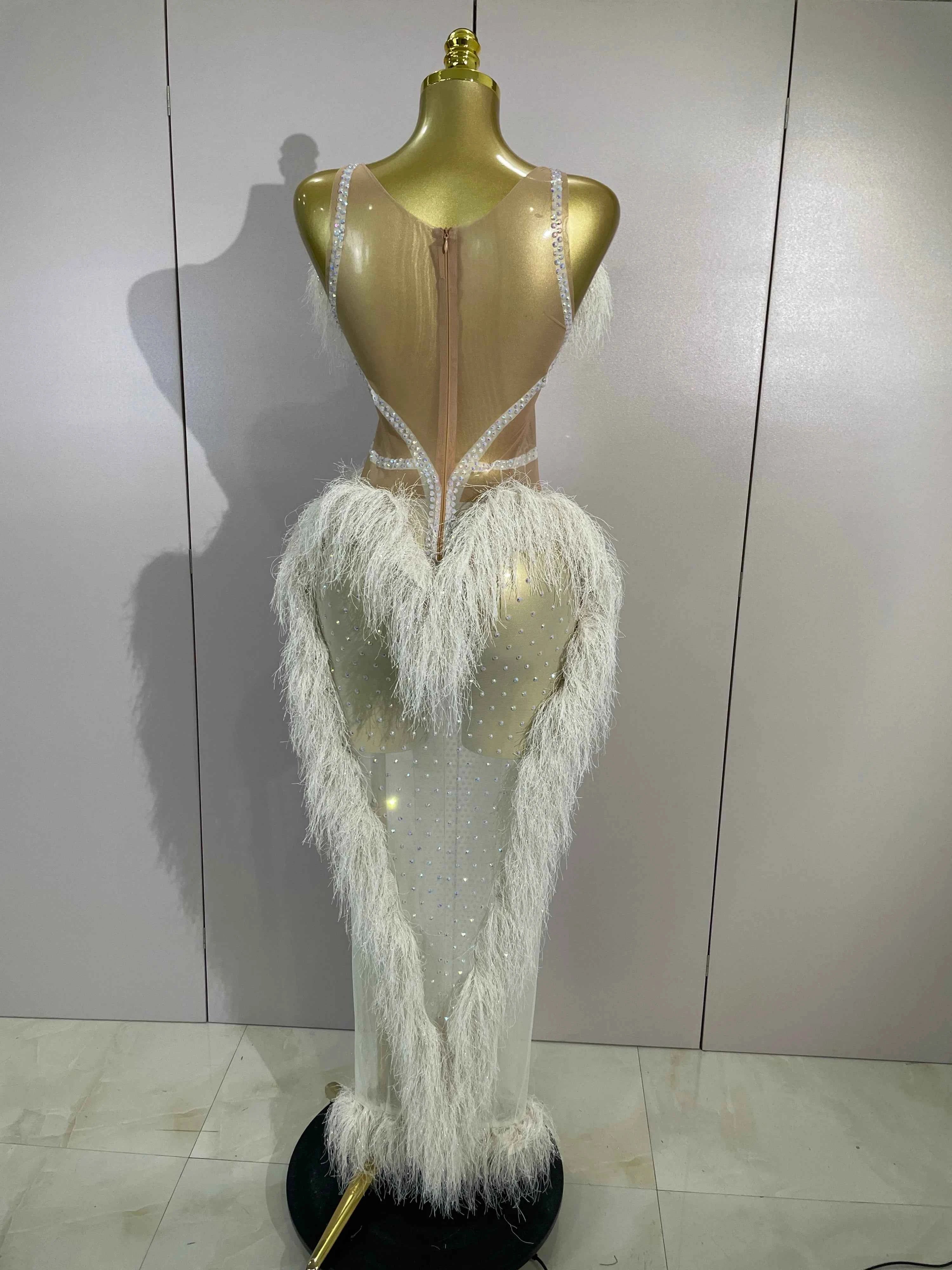 April Sparkly Diamonds Tassel Mesh Transparent Long Dress