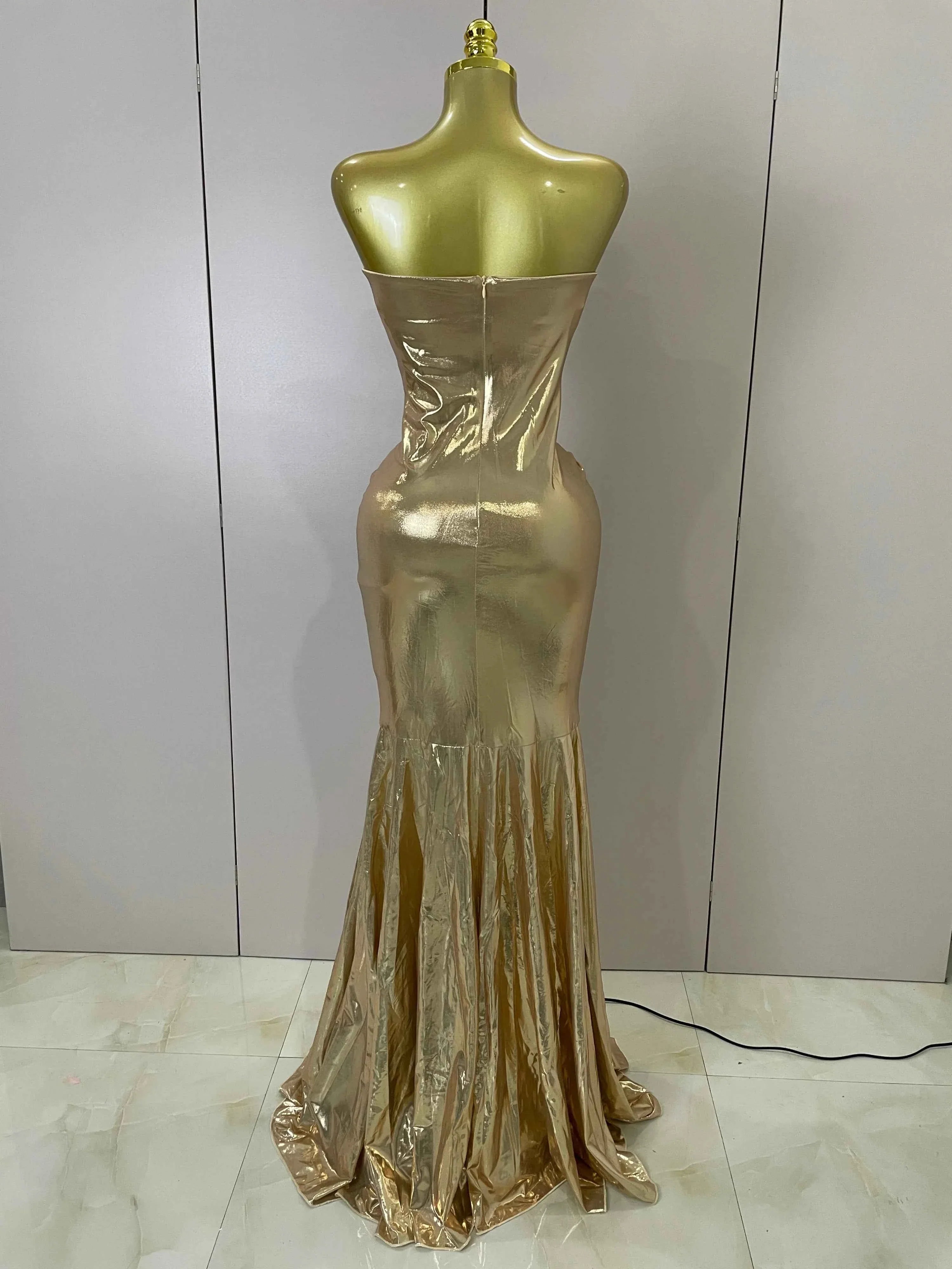 Alana Gold Strapless Ruched Backless Maxi Gown