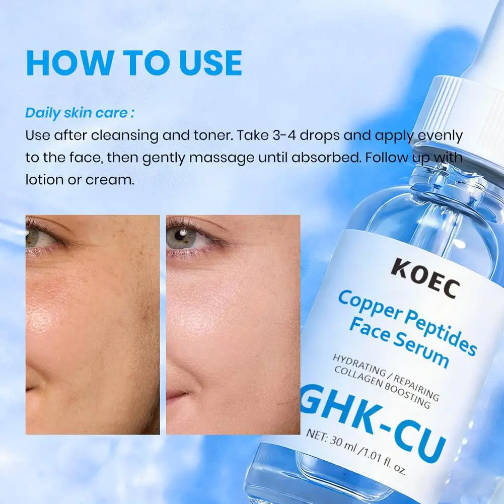 30ml GHK-CU Blue Copper Peptides Face Serum Hydrating Repairing Collagen Boosting PDRN Peptide Serum Adenosine Caffeine Essence