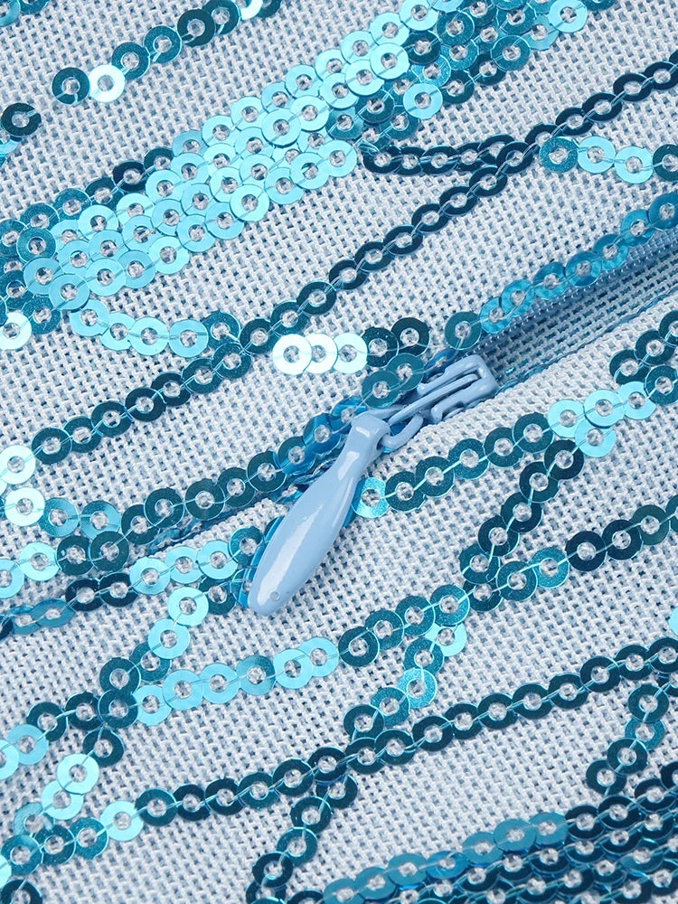 Amani – Baby Blue Feather Sequin Mini Dress