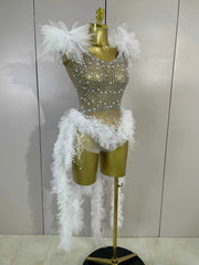 Chelle Sparkly Rhinestone Pearl Fringe Tassel Bodycon Bodysuit